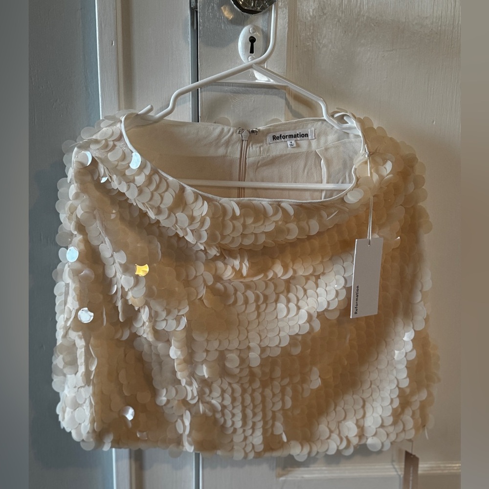 Reformation Ivory Sequin Skirt
